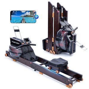 TOPIOM Wooden Water Rowing Machine with Monitor