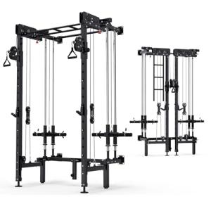Wall-Mounted Folding Power Rack with Cable Crossover