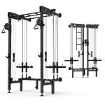 Wall-Mounted Folding Power Rack with Cable Crossover