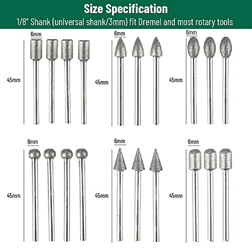 20PCS Diamond Burr Bits for Stone Carving