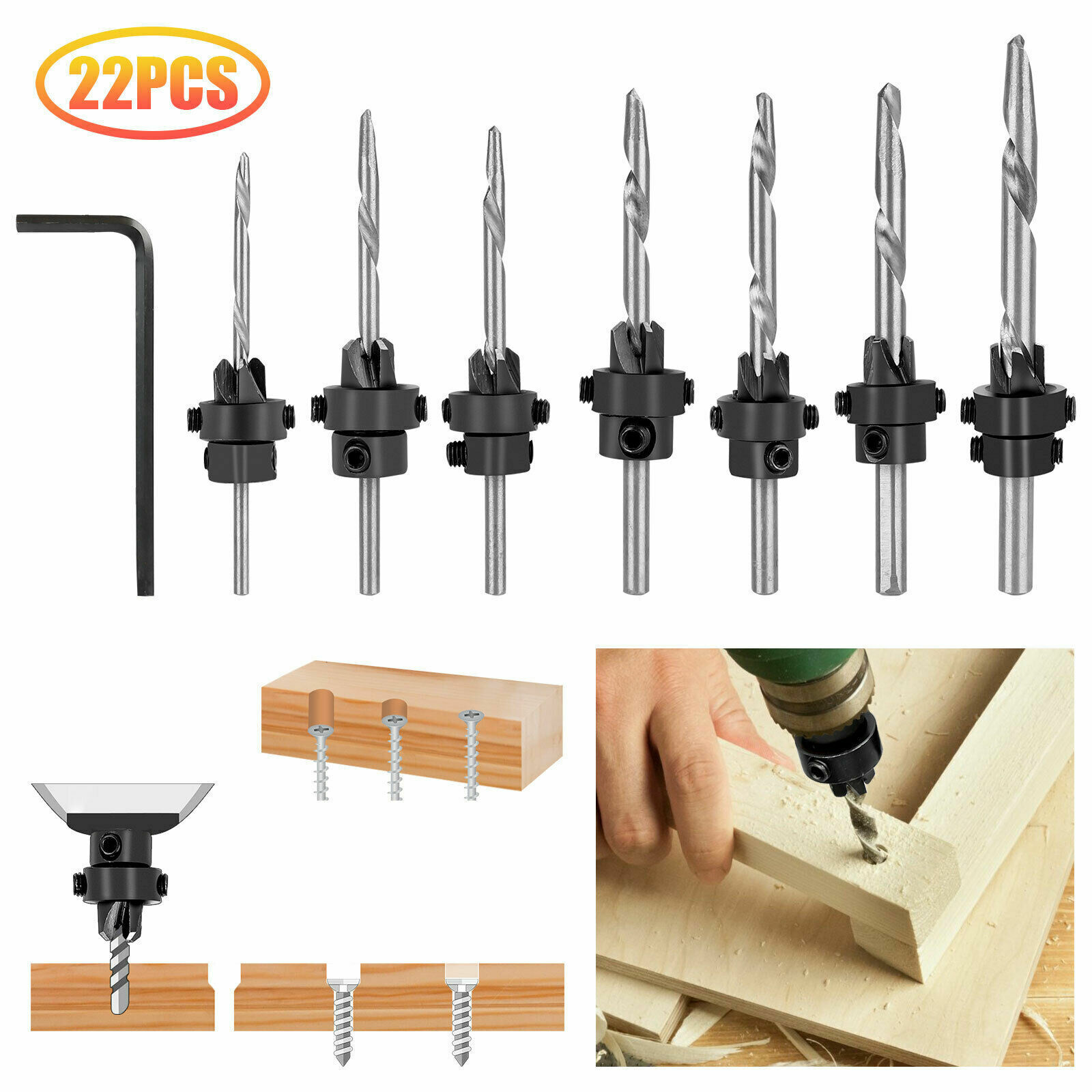 22-Piece Woodworking Drill & Screw Bit Set