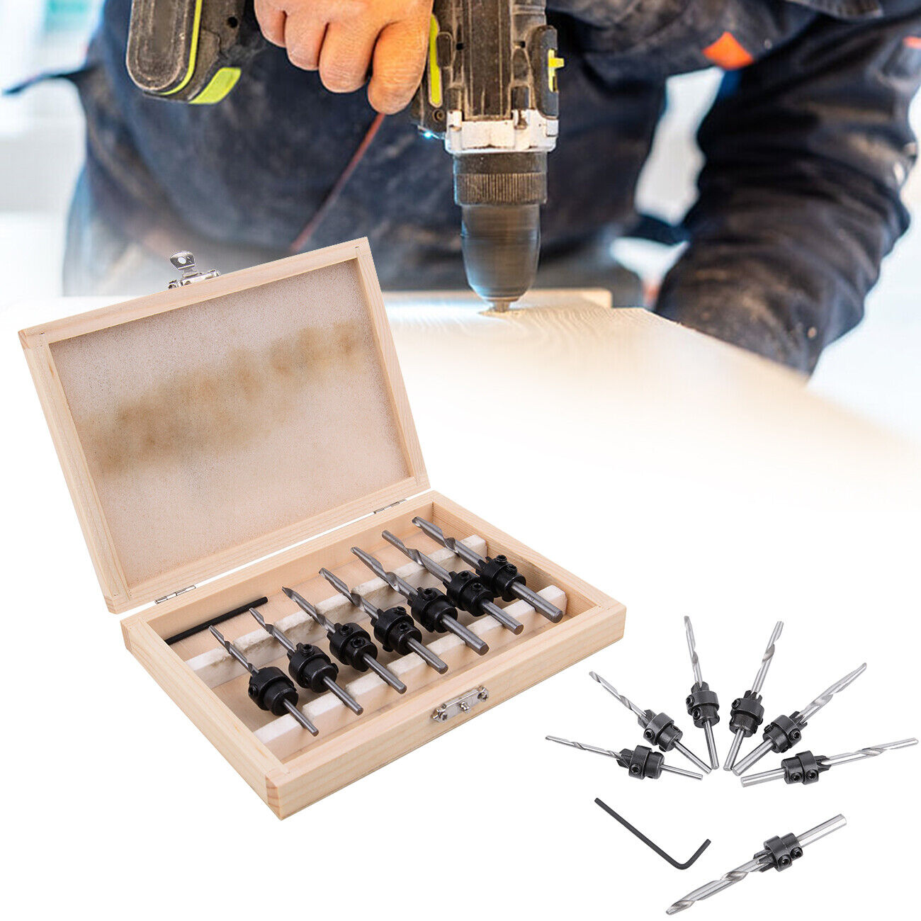 22-Piece Woodworking Countersink Set with Tapered Drill Bits