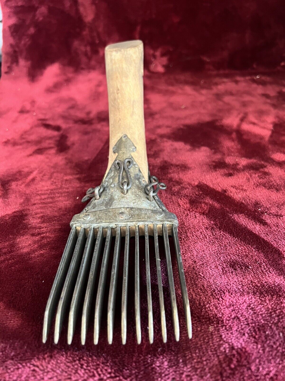 Brass Tool/Comb/Thatcher with Wooden Handle - Rare