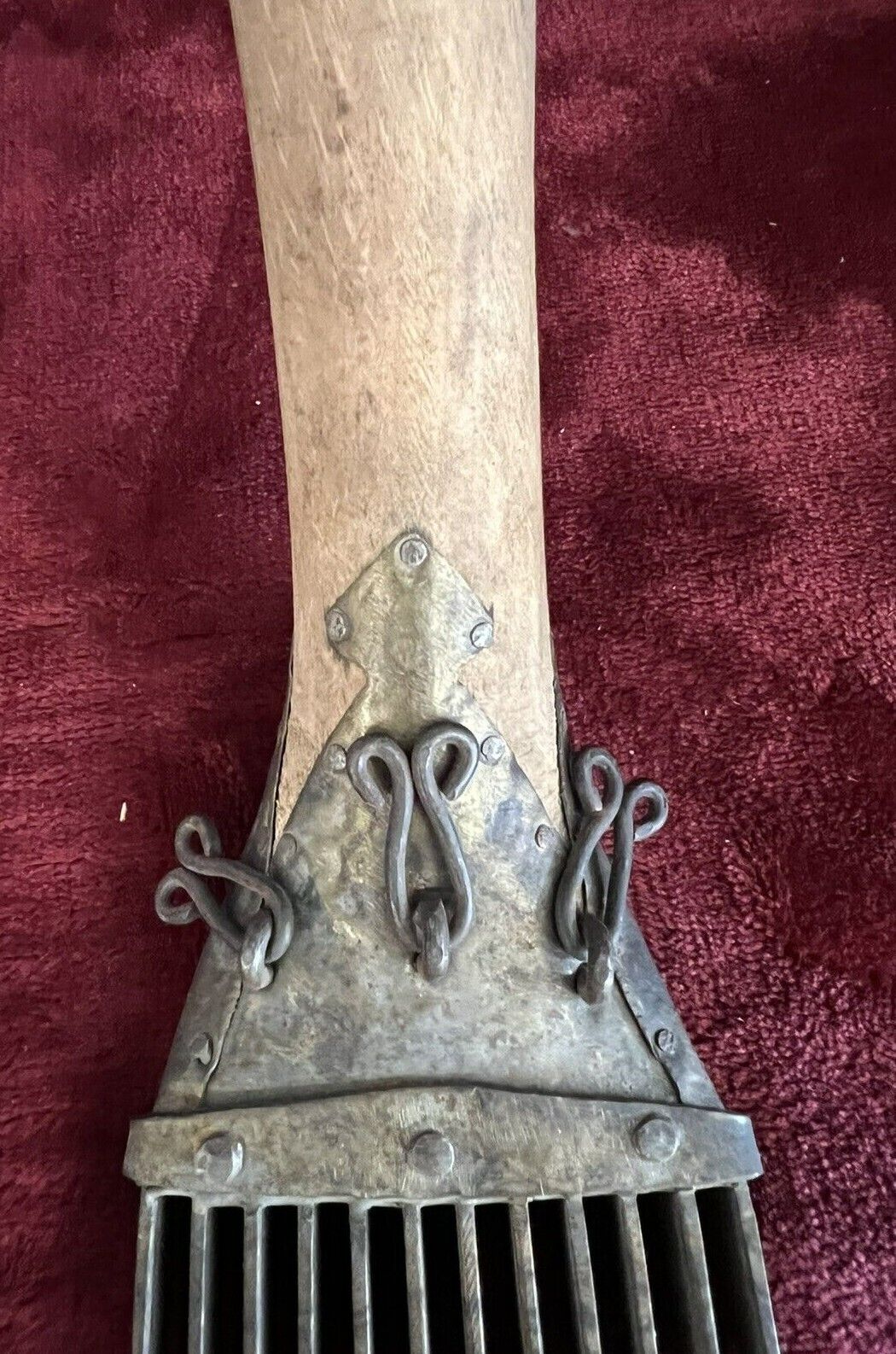 Brass Tool/Comb/Thatcher with Wooden Handle - Rare