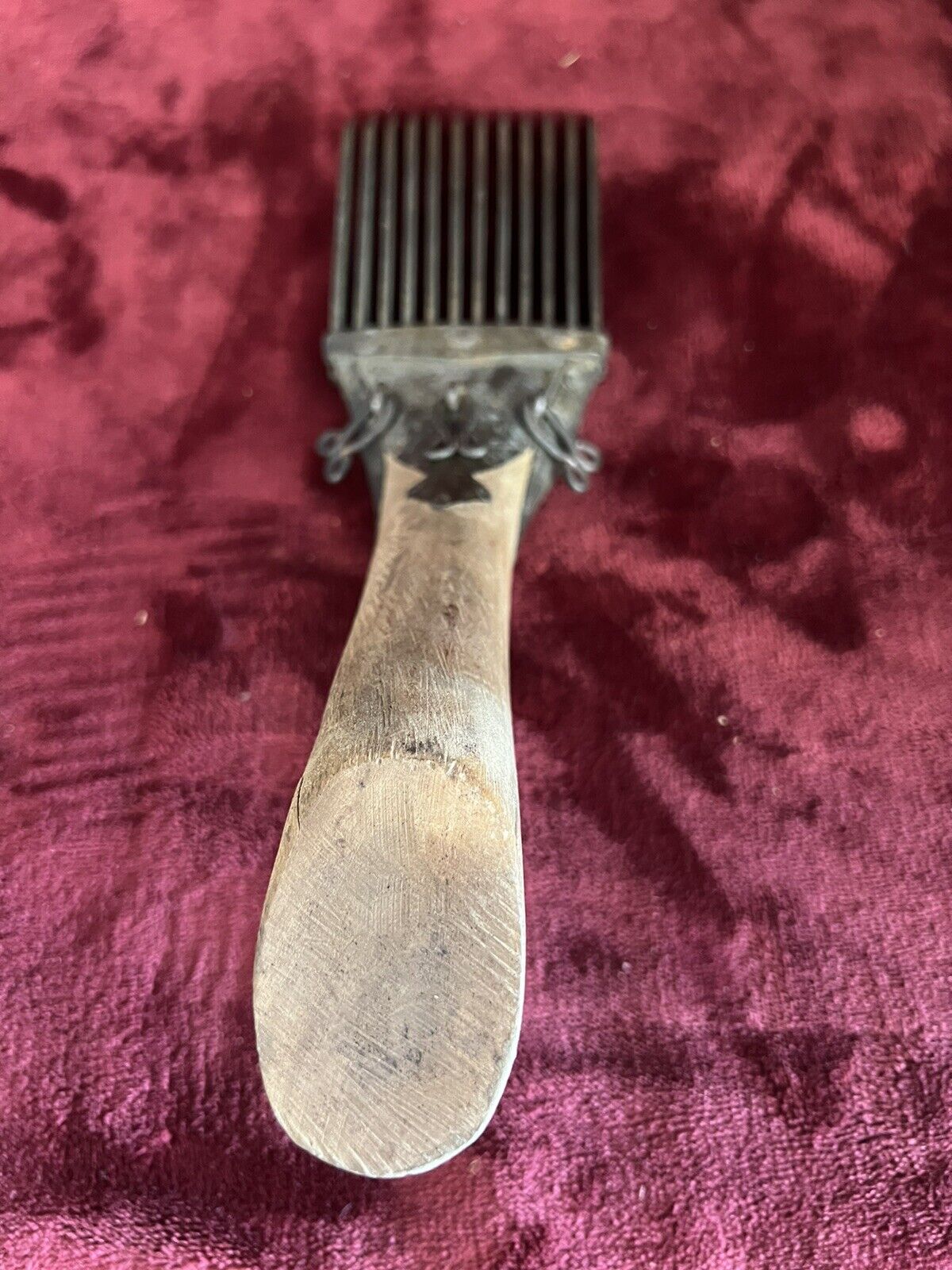 Brass Tool/Comb/Thatcher with Wooden Handle - Rare