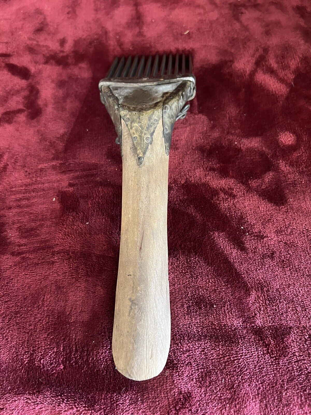 Brass Tool/Comb/Thatcher with Wooden Handle - Rare