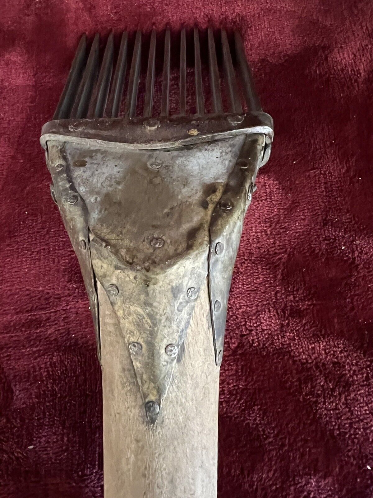 Brass Tool/Comb/Thatcher with Wooden Handle - Rare
