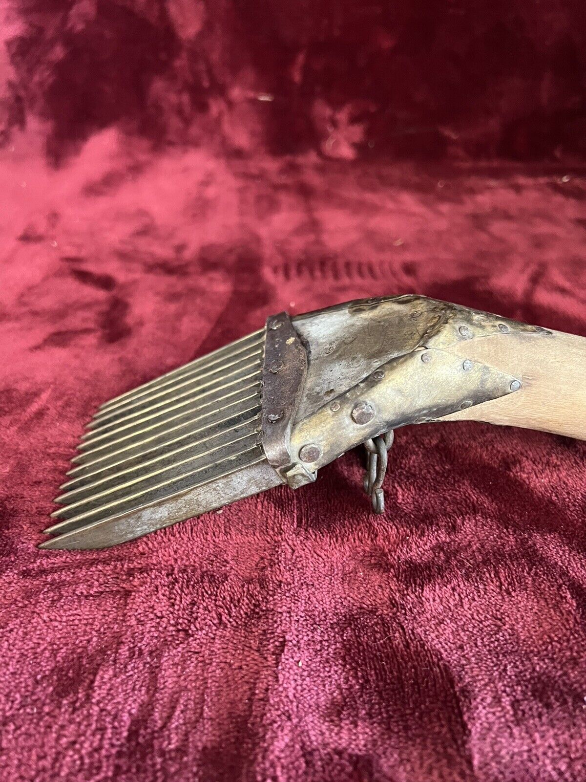 Brass Tool/Comb/Thatcher with Wooden Handle - Rare