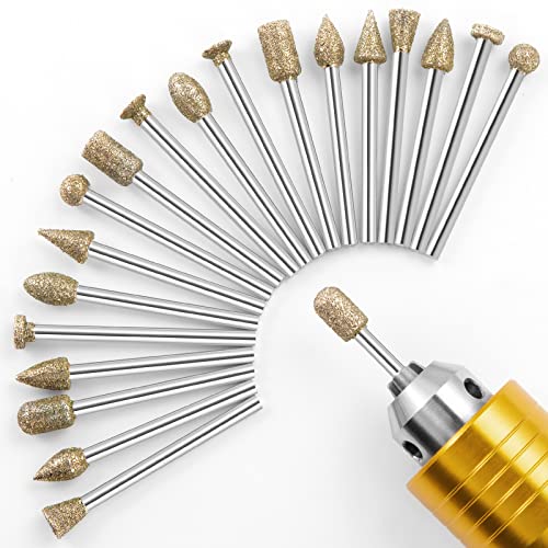 20-Piece Diamond Burr Set for Stone Carving, Engraving, Polishing