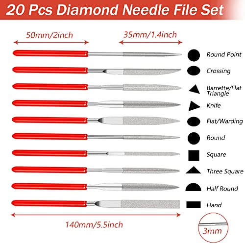 20-Piece Diamond Needle File Set for Crafts