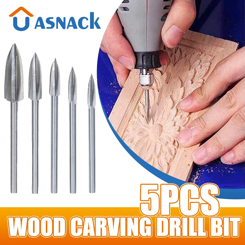 Wood Carving Drill Bit Set: 5Pcs, HSS & Carbide