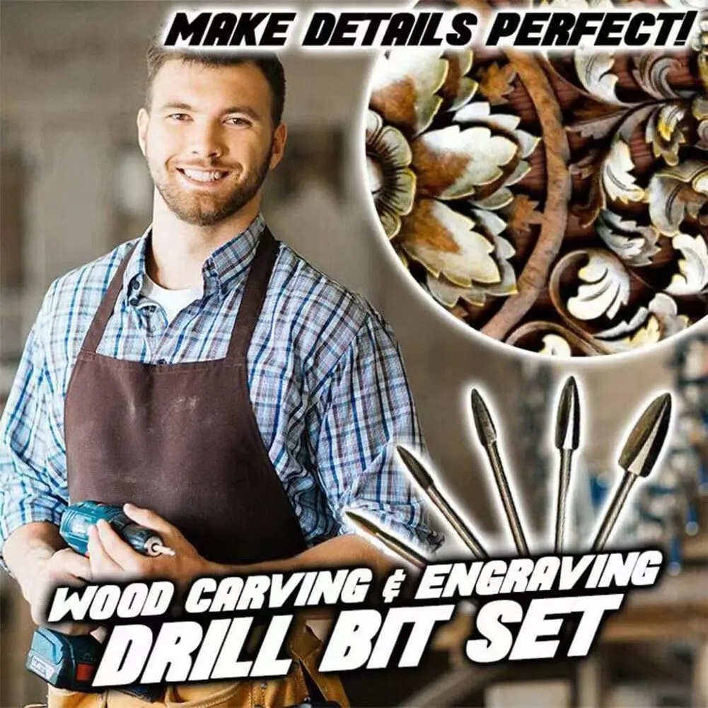 Wood Carving Drill Bit Set: 5Pcs, HSS & Carbide