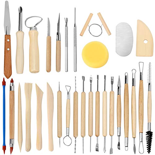 30-Piece Pottery Carving Tool Set with Wooden Handles