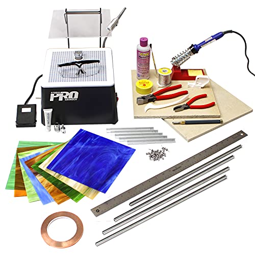 Delphi Glass Ultimate Stained Glass Start-Up | Includes Colorful Stained Glass, Glass Grinder, Tools and Supplies