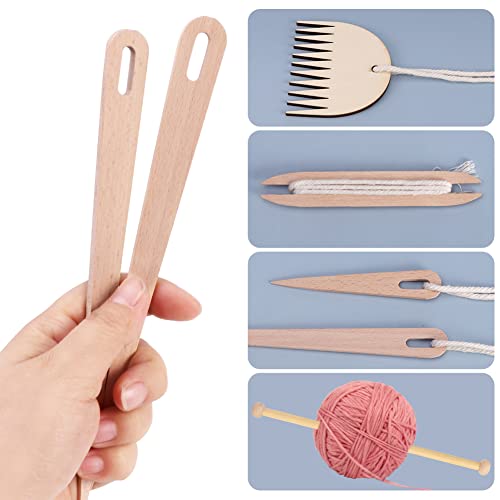 CALIDAKA 8Pcs Wood Hand Loom Stick Set DIY Handcrafts Tools Include 5Pcs Wood Weaving Crochet Needle with Wooden Shuttles Tapestry Weaving Stick & Weaving Comb for Tapestry Knitting(Wood)
