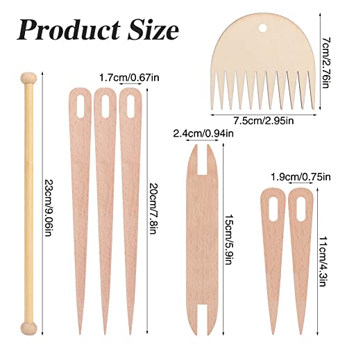 CALIDAKA 8Pcs Wood Hand Loom Stick Set DIY Handcrafts Tools Include 5Pcs Wood Weaving Crochet Needle with Wooden Shuttles Tapestry Weaving Stick & Weaving Comb for Tapestry Knitting(Wood)