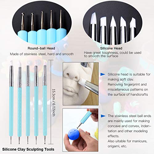 Glarks 21Pcs Carving Modeling Clay Sculpting Tool Set Including Pottery Sculpture Tool, Silicone Tip Pen, Dual-End Dotting Clay Tool, Scraper, Tweezers, Ruler, Acrylic Clay Roller, Acrylic Sheet