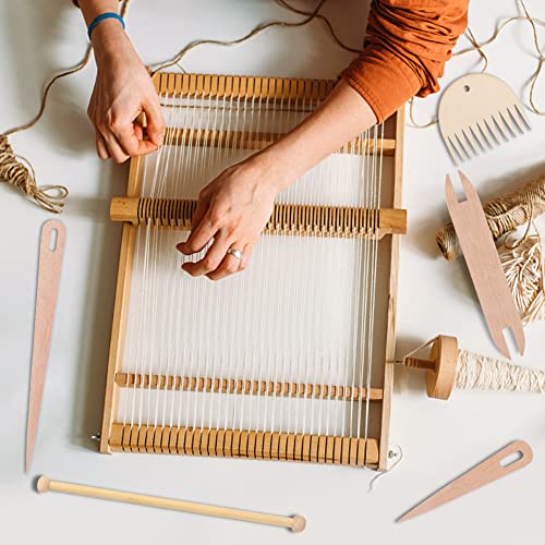 CALIDAKA 8Pcs Wood Hand Loom Stick Set DIY Handcrafts Tools Include 5Pcs Wood Weaving Crochet Needle with Wooden Shuttles Tapestry Weaving Stick & Weaving Comb for Tapestry Knitting(Wood)