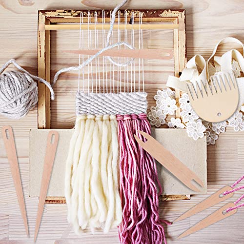 CALIDAKA 8Pcs Wood Hand Loom Stick Set DIY Handcrafts Tools Include 5Pcs Wood Weaving Crochet Needle with Wooden Shuttles Tapestry Weaving Stick & Weaving Comb for Tapestry Knitting(Wood)
