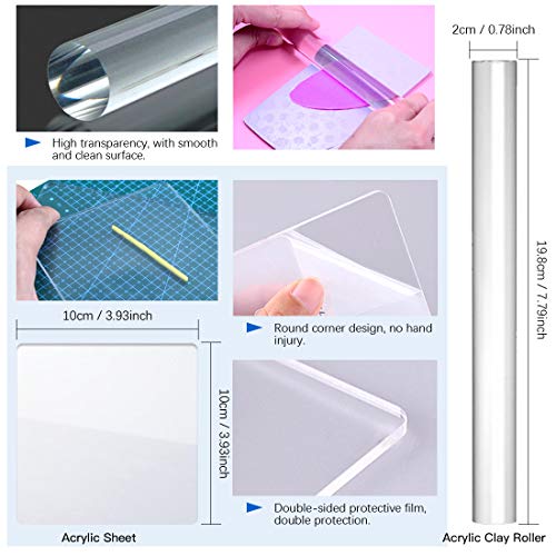 Glarks 21Pcs Carving Modeling Clay Sculpting Tool Set Including Pottery Sculpture Tool, Silicone Tip Pen, Dual-End Dotting Clay Tool, Scraper, Tweezers, Ruler, Acrylic Clay Roller, Acrylic Sheet