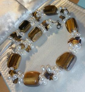 Tigers Eye Beaded Sterling Silver Necklace