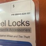 Honda Genuine Parts 08W42-S2A-101 Black Wheel Lock Set Brand New Sealed See Pics