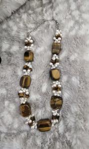 Tigers Eye Beaded Sterling Silver Necklace