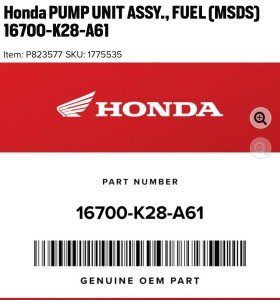 Honda Fuel Pump 16700-K28-A61 OEM Replacement