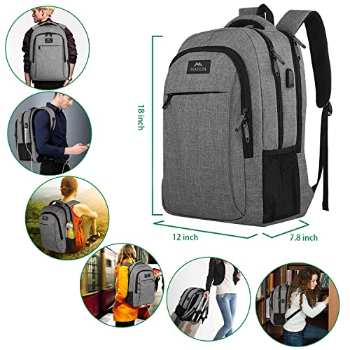 Matein Austere Grey Laptop Backpack with Anti-Theft