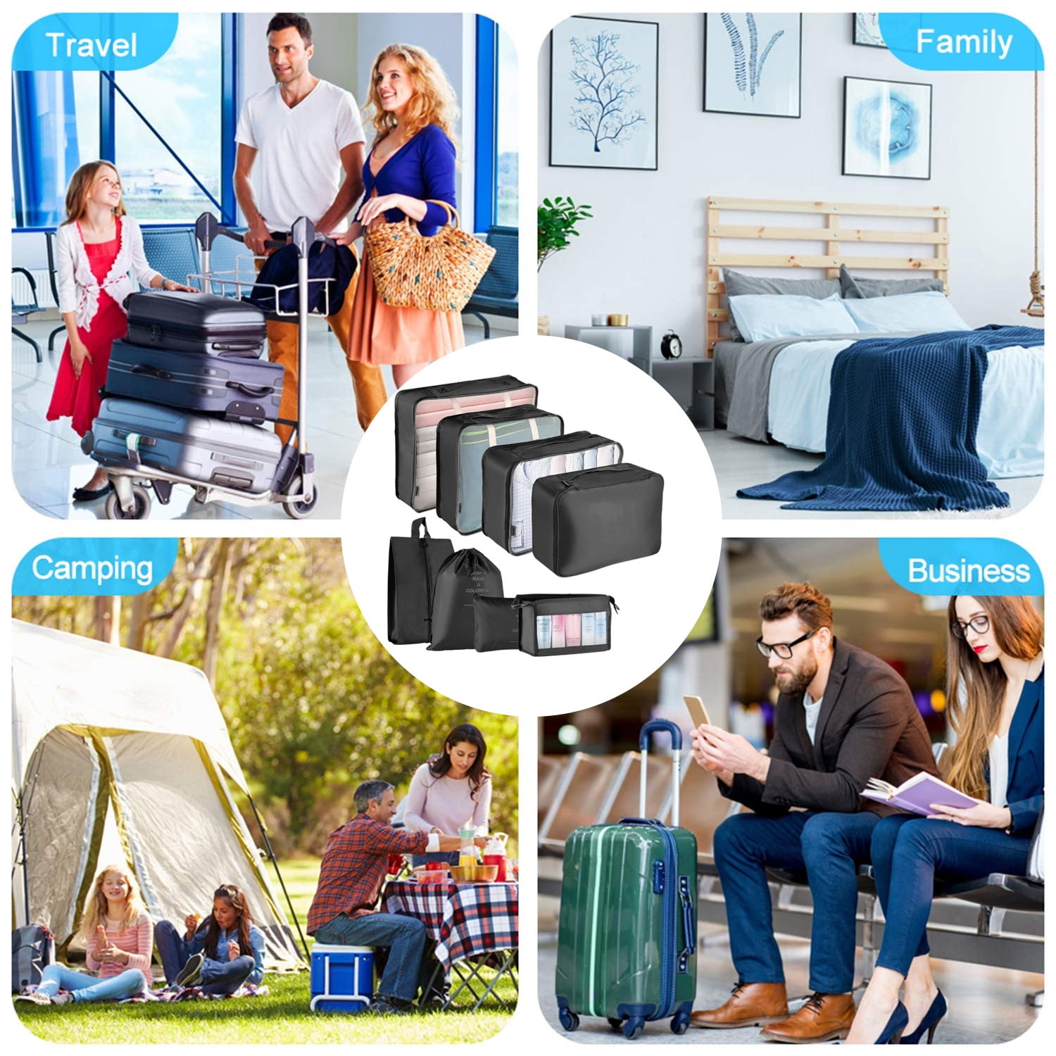 8-Piece Black Foldable Travel Cube Set