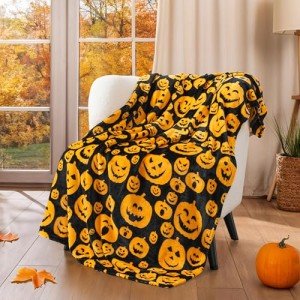 Cozy Pumpkin or Bat Halloween Fleece Throw Blanket