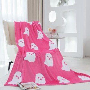 Trendy Pink Ghost Fleece Blanket for Halloween Decor
