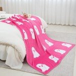 Trendy Pink Ghost Fleece Blanket for Halloween Decor