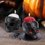 Gothic Bleeding Skull Candle Holder with Brain for Halloween Decor 