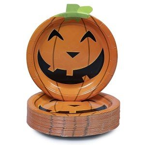 Pumpkin Cutout Halloween Paper Plates - 50 Count