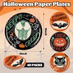 Vintage Halloween Paper Plates - Black & Orange, 40 Pcs