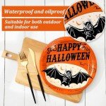 Vintage Halloween Paper Plates - Black & Orange, 40 Pcs