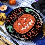 Vintage Halloween Paper Plates - Black & Orange, 40 Pcs