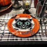 Vintage Halloween Paper Plates - Black & Orange, 40 Pcs