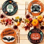 Vintage Halloween Paper Plates - Black & Orange, 40 Pcs