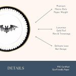 Lacy Bat Gold Foil Halloween Dessert Plates - 8 Pack