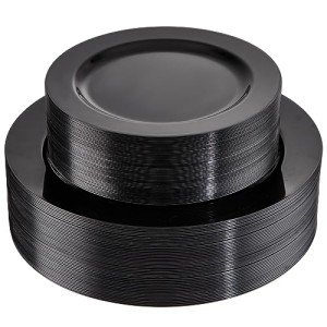 100PCS Heavy Duty Black Plates for Halloween Parties