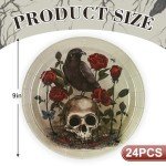 24-Pc Halloween Skull & Rose Paper Plates Set