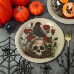 24-Pc Halloween Skull & Rose Paper Plates Set