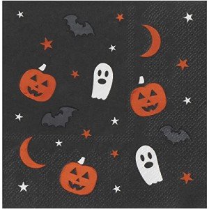 50 Pack Cute Black Halloween Napkins 5x5 In