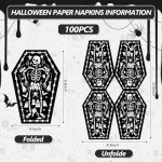 100 Halloween Skeleton Coffin Paper Napkins - 100 Pack