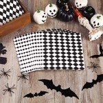 50 Pack Black and White Plaid Harlequin Halloween Napkins