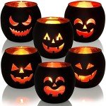 Set of 6 Black Glass Jack O'Lantern Candle Holders