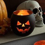 Set of 6 Black Glass Jack O'Lantern Candle Holders