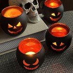 Set of 6 Black Glass Jack O'Lantern Candle Holders